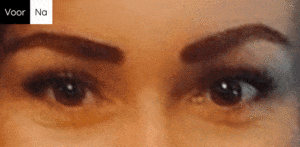 Dit is een bewegende afbeelding van voor en na een behandeling van ogen, de wenkbrauwen met en zonder permanente make-up, door Permanent Mooi
